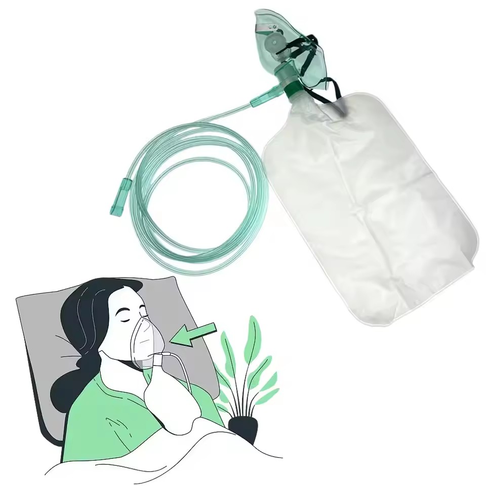 Oxygen Mask Non-Rebreather - 일회용 성인용 고농도 산소 마스크 (튜브