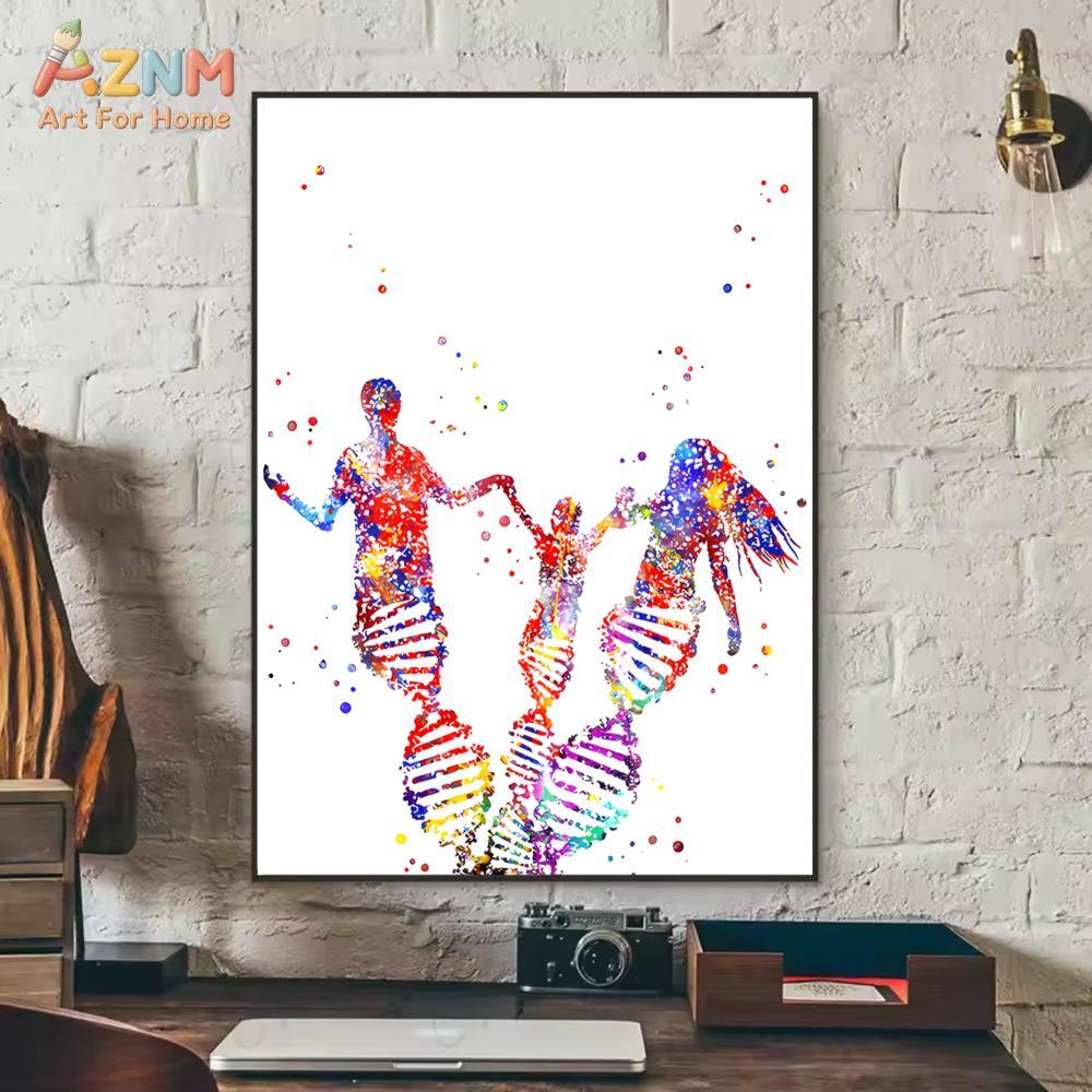 AZNM 다채로운 수채화 DNA 유전자 캔버스 인쇄 인 - Medical Lab Posters 리뷰 및 가격